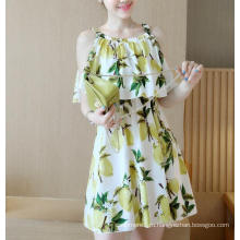 Лето рукавов свежевыжатого лимонного прекрасные девушки платье